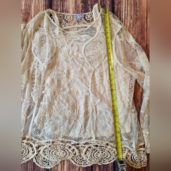 Blair Size 2X Embroidered Crochet Sheer Boho Blouse Feminine Romantic Longline - Picture 10 of 10